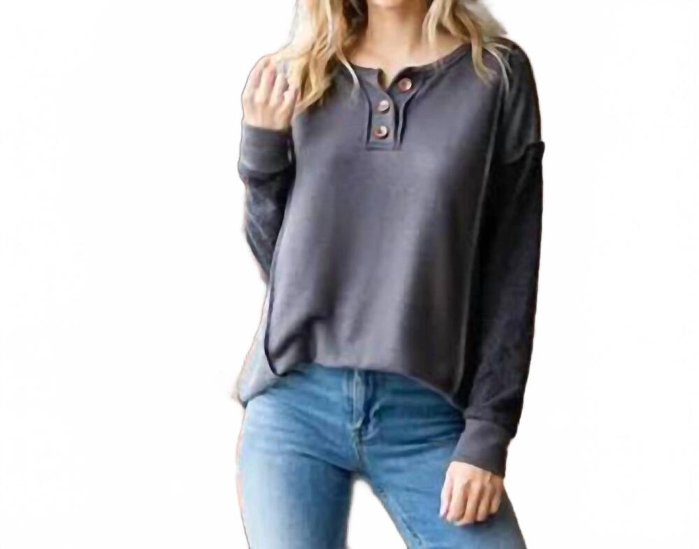 NEW 7TH RAY button exposed stitch pullover top in grey